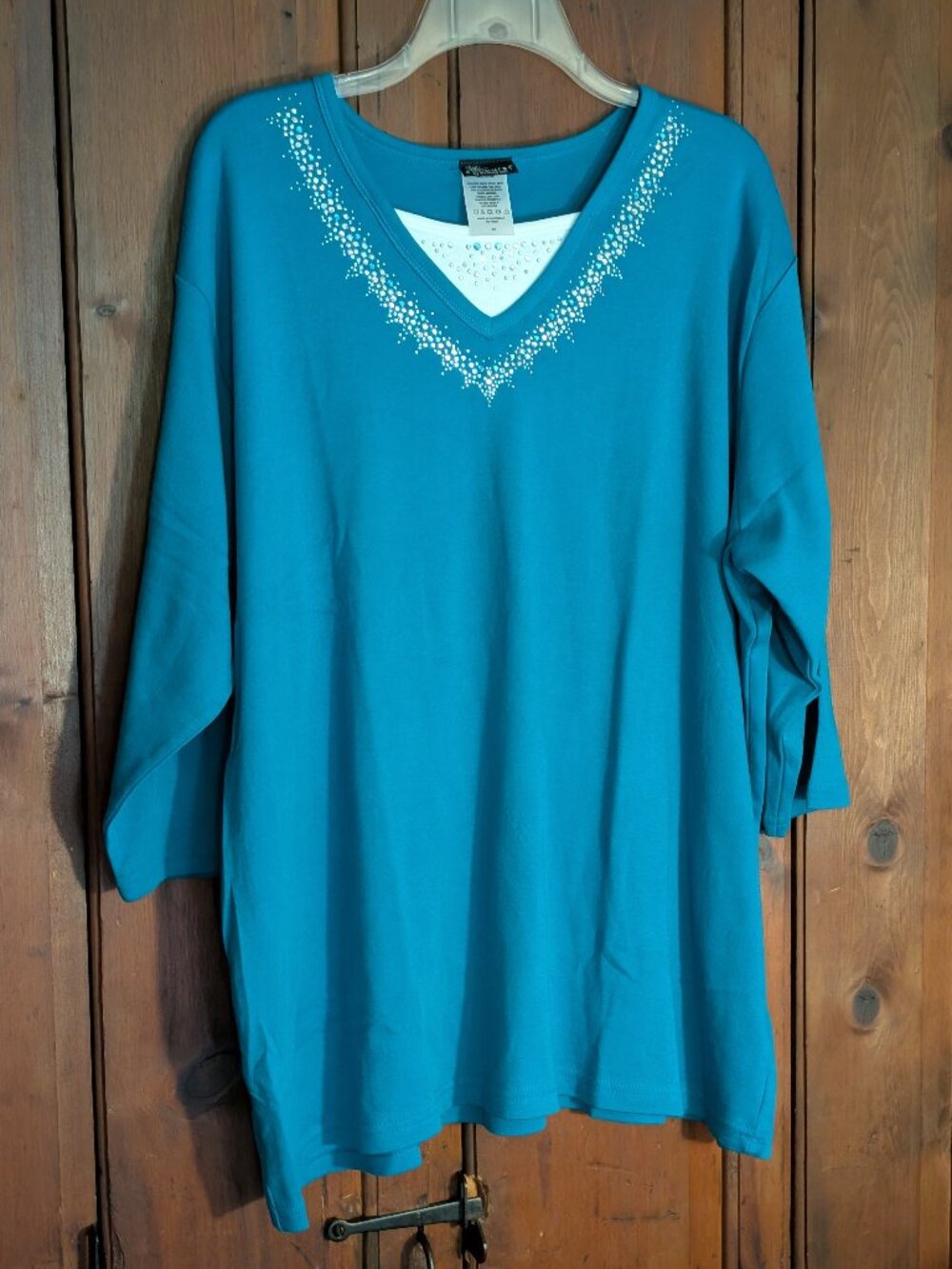 Sunburst by Morning Sun Blouse Vneck Sequence -Long Sleeve -Sz3X -100%Cotton New